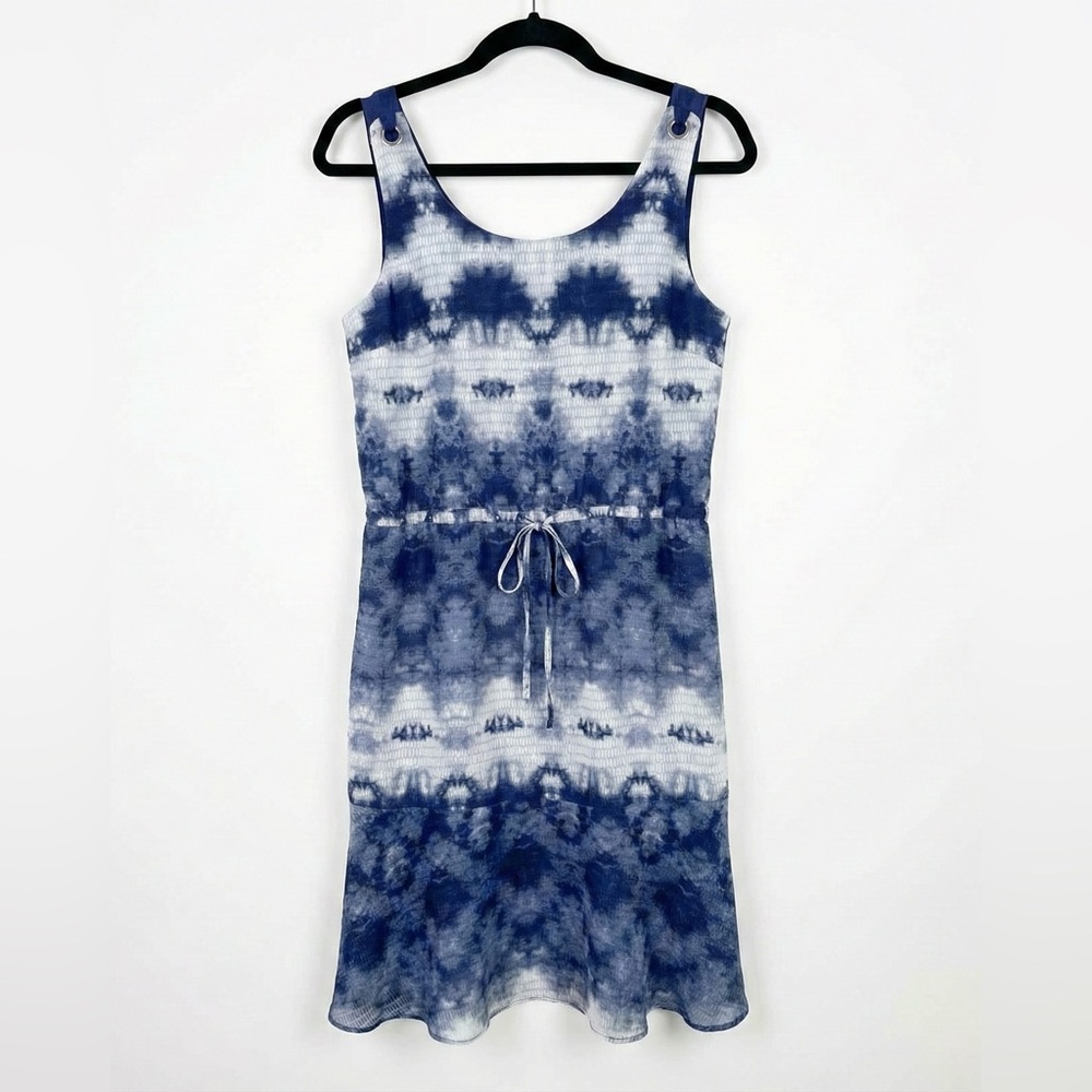 Libby Edelman Blue Tie Dye Shibori Tank Dress Drawstring Waist XS Summer